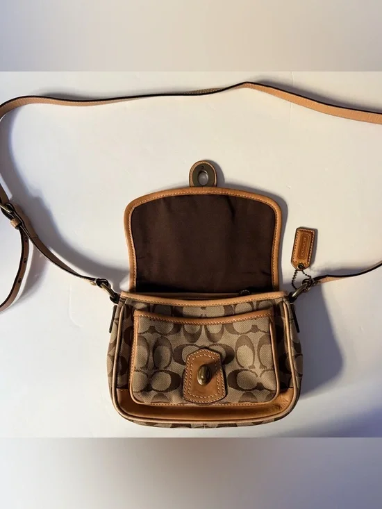 Coach Brown Signature Canvas Turn-Lock Crossbody - Picture 5 of 7